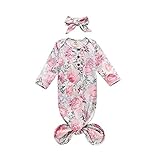 Nachthemd mit Blumendruck, schönes Schlafkleid für Mädchen, Wickeldecke, Schlafsack mit Stirnband. Gr. 0-6 Monate, rose