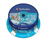 Verbatim CD-R AZO - 700 MB, 52-fache Brenngeschwindigkeit mit Langer Lebensdauer, Bedruckbar, 25er Pack Spindel