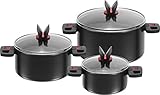 BALLARINI Topfset, 3-tlg., Inkl. 3 Glasdeckel, Antihaftbeschichtet, Aluminium/Kunststoff-Griffe, Click & Cook, schwarz