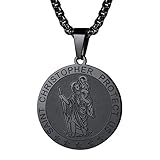 FaithHeart Herren Halskette St. Christophorus Anhänger Schwarz Kette, rund Heilige Medaillon