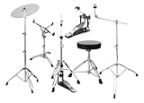 XDrum HP-SSP5S Hardware Pack (6-teilig, Galgenbeckenständer, gerader Beckenständer, Snareständer, Single Fußmaschine, HiHat-Maschine & Drumhocker)