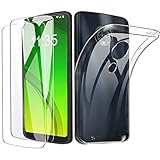 Motorola Moto G7 / Moto G7 Plus Panzerglas Hülle, [1 Handyhülle + 2 Schutzfolie] Folie Glas 9H Härte Anti-Kratzen, Schutzhülle Ultra Dünn TPU Silikon Case Transparent für Motorola Moto G7/G7 plus