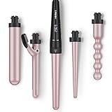 Lockenstab 5 in 1 LCD Keramikbeschichtung Multifunktions Einstellbare Temperatur Lockenwickler Set Austauschbare mit Welleneisen Kit Curling Wand für 09-32mm alle Lockenstyling von ELEHOT (Rosapink)