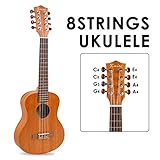 Kmise 8 String Tenor Ukulele Mahagoni Holz mit Picks Gig Bag Strap Ersatzsaiten