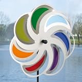 CIM Edelstahl Windrad - Blume 28 Mond Rainbow - wetterfest - Windspiel Ø28cm - inkl. 70cm Standstab und Bodendübel (Mond Rainbow)