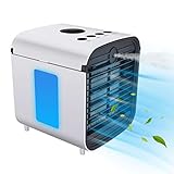 4 In 1 Mobile Klimageräte, HISOME Persönliche Klimaanlage, Luftbefeuchter, Luftreiniger und Aromazerstäuber, USB Air Cooler mit 3 Kühlstufen, 7 Farben LED, Tragbarer Luftkühler für Heim, Büro