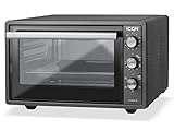 ICQN Minibackofen mit Umluft 42 Liter | Pizza-Ofen | Mini Ofen | Innenbeleuchtung | Doppelverglasung | Timer Funktion | Emailliert Anthrazit