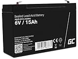 Green Cell® AGM 6V 15Ah Akku VRLA Blei-Batterie Bleiakku Ersatzakku Gelakku Akkubatterie Zyklenfest Unbemannt Spielzeug | Elektro Spielzeug| Alarm | Notstrom | Kinderfahrzeuge| Kinder-Quad