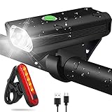 WQJifv LED Fahrradlicht Set, StVZO Zugelassen Superhelle 400 Lumen USB Wiederaufladbare Frontlicht und Rücklicht Set, 2000mAh Fahrradlampe IPX5 Wasserdicht Licht für Fahrrad