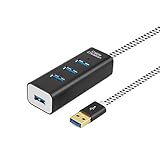 CableCreation 4-Port USB 3.0 Hub, 1.5M(4.9FT) Langes USB Verlängerungskabel, 5Gbps Datenrate für MacBook Pro, iMac, PC, Laptop, USB-Flash-Laufwerke usw, Aluminium, Geflochtenes, Schwarz & Weiß, 1,5 m