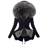 JURTEE Damen Winterjacke,Wintermantel Lange Daunenjacke Jacke Outwear Winter Warm Trenchcoat mit Abnehmbarer Pelzkragen Parka Outwear Mäntel