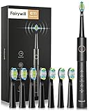 Fairywill E11 Elektrische Zahnbürste, 5 Modi Elektrische Schallzahnbürste, 2 Minuten Timer, Schwarz Zahnbürste mit 8 Aufsteckbürsten, 2 Stunden USB-Aufladung für maximal 30 Tage, IPX7 Wasserdicht