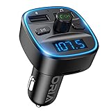 【Neu】 ORIA Bluetooth FM Transmitter, KFZ Auto Radio Adapter mit Mikrofon und 2 USB Ladegerät, LED Display Freisprecheinrichtung Car Kit, Auto Musik Adapter, für iOS und Android Geräte