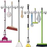 YOUTHINK 2 Stück Besenhalterung Wand,Gerätehalter Edelstahl Besenhalter Mop Halter Wandhalterung Besen mit 4 Haken und 3 Schnellspannern für Mopp, Besen und Gartenwerkzeug