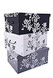 3er Set Aufbewahrungsbox in 3 Farben (weiß, schwarz und grau) mit jeweils 45 Liter Inhalt - Blumenmuster im Barock Stil