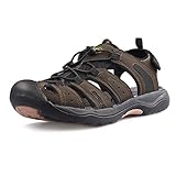 GRITION Mens Hiking Sandals Closed Toe Walking Sandals Hook and Loop Mesh & PU Upper Adjustable Heel Strap for Sports and Outdoors Trekking Summer Beach (40 EU / 25.17cm, Braun)