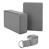 JIM'S STORE Yoga Block Yogablock Kork Yoga Klötze aus Naturkork Eva Yoga Blöcke 2er Set mit 1.8m Yogagurt Yoga Pilates für Anfänger und Fortgeschrittene (Grau)