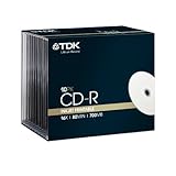 TDK T19865 Bedruckbarer CD-R Rohling 700MB / 80 Minuten in Jewel Case (10 Stück) 52x Speed PRINTABLE