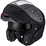 Nexo Klapphelm Motorradhelm Helm Motorrad Mopedhelm Fiberglas Travel II, 1.550 g, großes, klares und kratzfestes Visier, effektives Lüftungssystem, Klickverschluss, Sonnenblende, matt Schwarz, XS - XL