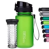 720°DGREE Kinder Trinkflasche “uberBottle“ softTouch +Früchtebehälter 350ml - Auslaufsicher, BPA-Frei - Für Schule, Kindergarten, Mädchen & Jungs ab 3 Jahre - Kleine Wasserflasche, Leicht, Nachhaltig