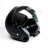 Saferide | Helm Motorrad Mit Sonnenblende Matt Schwarz XS - 53-54 cm Rollerhelm Quad Damen Herren Roller Motorradhelm Regenschutz Jugendliche Schutzhelm Sturzhelm Erwachsene Moped Mofa