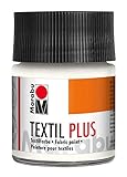 Marabu 17150005070 - Textil Plus weiß 50 ml, volldeckende Stoffmalfarbe für dunkle Stoffe, geeignet für Stoffmalerei und Stoffdruck, nach Fixierung waschbeständig bis 40 °C