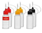 6 x 10 ml Nadelflaschen, E-Liquids Quetschflaschen für E-Shishas und E-Zigaretten, Öle, Farben und Klebstoffe, leere LDPE Kunststoffflaschen für Verdampfer / Depots / Clearomizer mit je 2x schwarzen, roten, orangen Nadelkappen, inkl. 6 Beschriftungsetiketten