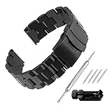 Beauty7 Unisex Edelstahl Uhrenarmband 22mm Schwarz mit Faltschließe Länge Verstellbar Verkürzungswerkzeug Link Entferner 4 STK Federstege und Federstift WBL00014ST22a