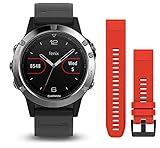 Garmin Fenix 5 - Multisport watch with HR and GPS, 47 mm, Silver pack 2 straps (Black and red)