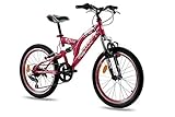 KCP 20 Zoll Mountainbike Kinderfahrrad - JETT FSF pink - Vollfederung Kinder Fahrrad für Jungen und Mädchen mit 6 Gang Shimano Schaltung - für Kinder zwischen 6-9 Jahre und 1,20-1,40m Körpergröße