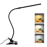 8W USB Klemmleuchte mit Schalter und Kabel, Tattoo Lampe, 3 Farbwechsel & 10 Helligkeit, LED Klemmlampe Flexibel mit Schwanenhals, Leselampe Bett Kinder, Schreibtischlampe Klemmbar, Schwarz