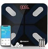 Etekcity Bluetooth Körperfettwaage, Personenwaage, Smart Digitale Waage, Körperanalysewaage mit Intelligenten APP für Körpergewicht, Fett, BMI, Muskelmasse, 28st/180kg/400lb, Schwarz