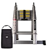 WORHAN® 5.0m MIT ALUMINIUMRINGEN TELESKOPLEITER MIT ALUMINIUMRINGEN ANLEGELEITER KLAPPLEITER TELESKOP LEITER MULTIFUNKTTIONS LEITER 500cm AK5+bag