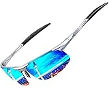ATTCL Herren Polarisierte Treiber Glasses Sport Sonnenbrillen Al-Mg Metallrahme Ultra leicht 8177 Silber-Blau