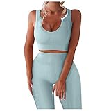 Carrymee Damen Yoga Trainingsanzüge,Damen Sportanzug Trainingsanzug Jogginganzug Sport Sets Yoga Outfit Sport 2-teiliges Bekleidungssets Hosen und Crop Top Freizeitanzug Sportswear Slim-Fit