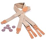 RIONA Herren Klassische Hohe Elastizität Einstellbare Zahnspange X-Back Strapse Mit Lederknopf End Und Strap & Heavy Duty 49 zoll khaki