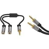 KabelDirekt – 3,5-mm-Y-Adapter & Klinken-Splitter & AUX-Verteiler (1×3,5-mm-Stecker auf 2×3,5-mm-Buchse, 10 cm, schwarz) & Aux Kabel, Audio & Klinkenkabel 3.5mm - 3m - schwarz