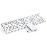 Jelly Comb Ultraslim Tastatur und Maus Set, 2.4G Kabellose Tastatur mit Funkmaus Wiederaufladbar Kombi für PC, Laptop, Smart TV, QWERTZ Deutsches Layout, Weiß und Silber