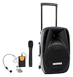 Pronomic PH12AW Akku-Aktivbox 12' (Trolley Box, 12' Speaker, 80 Watt (RMS), 5 Stunden Laufzeit, Bluetooth, MP3/SD/USB-Player, inkl. Funkmikrofon, Headset, Fernbedienung)