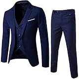 KPILP 3-teiliger Anzug, Sales Herren Elegant Slim Blazer Business Solid Sakkos Hochzeit Jacke Weste & Hosen Herbst Winter(Marine，EU-54/CN-XL)