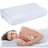 Samione Memory Foam Kissen, Höhenverstellbares Orthopädisches HWS Nackenstützkissen, Therapeutisch Ergonomisches Nackenkissen mit Abnehmbarer und Waschbarer Schlafkissen Cotton Bezug, (Weiß+Blau)