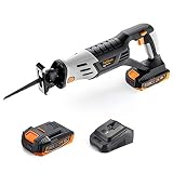 Akku Säbelsäge, TACKLIFE 18V Säbelsäge mit 22mm Hublänge, 0-3000SPM stufenlose Hubzahlregelung, werkzeugloser Blattwechsel, 2,0Ah Li-lon Akku & Ladegerät, Reciprosäge für Holz, Metall - RES003