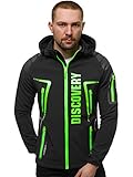 OZONEE Herren Softshell Jacke Regenjacke Wasserdicht Atmungsaktiv Softshelljacke Übergangsjacke Winterjacke Windbreaker Skijacke Winter Kapuze Herrenjacke Outdoor 777/1771K/1 SCHWARZ/GRÜN M