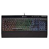 Corsair K55 RGB Gaming Tastatur - IP42 Staub- und Wasserbeständigkeit - 6 programmierbare Makro-Tasten - Spezielle Medientasten - Abnehmbare Handballenauflage enthalten (CH-9206015-NA) - Schwarz