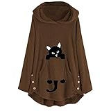 Lulupi Plüschmantel Damen Große Größe Fleecejacke Fleecemantel, Gefütterte Winterjacke Kuscheljacke mit Kapuze Warme Teddy-Fleece Hoodie Kapuzenpullover Sweatjacke Coat Gr.40-52