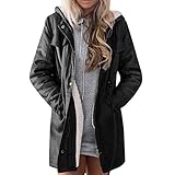 Tomatoa Frauen Warm Hooded Casual Langarm Jeansjacke Long Jean Outwear Mantel Damen Strickjacke Cardigan Herbst Winter Top Strickcardigan Hoodie Jacke