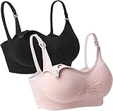 iloveSIA Damen Still-BHS bequemer Umstandsmode Stillzeit Nursing Bra,Schwarz+Rosa L fit 80BC