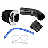 Kaltes Luft-Einlass-System,76mm 3 Zoll Universal Auto Sportluftfilter Kaltluftansaugfilter Aluminium Induktionsschlauch Rohr Kit Kohlefaser(schwarz kohlefaser)