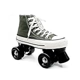 ZXSZX Casual Canvas Quad Rollschuhe, High Top Sneaker Style Für Indoor/Outdoor Skating Mädchen Und Jungen Unisex Anfänger, Ideal Für Anfänger Teenager Jugend,Green-37