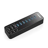 Anker 60W 7-Port USB 3.0 Datenhub mit 3 PowerIQ Ladeports für iPhone, iPad, Samsung, Motorola, HTC, und weitere